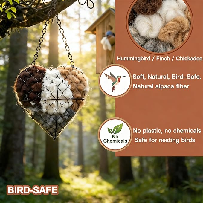 2026 New Handmade Alpaca Fiber Bird Nesting Heart,Refillable Alpaca Bird Nesting Material,Nesting Material for Wild Birds and Hummingbirds for Fowl Gifts Animal Hummingbirds Lovers (1pcs)