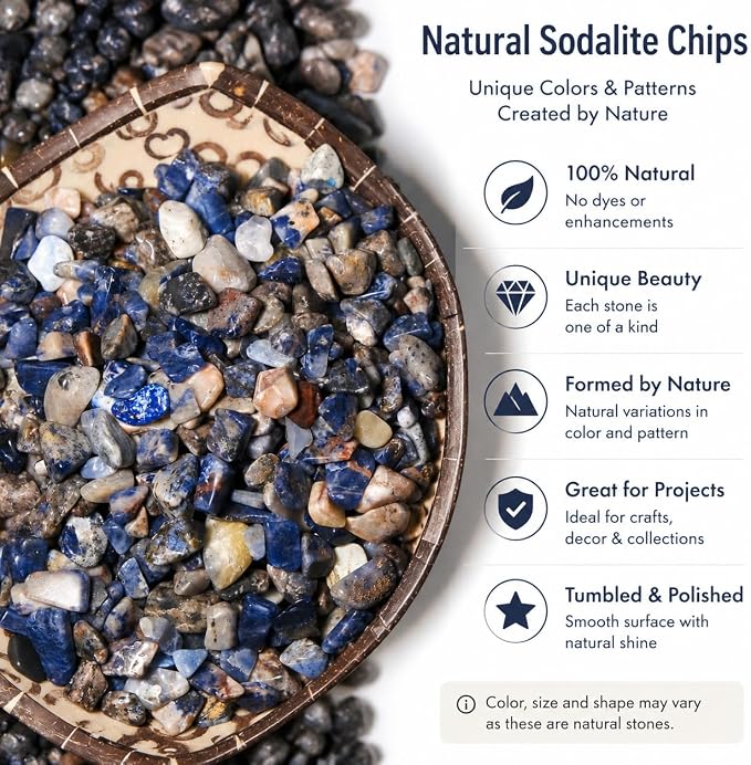 Sodalite Crystal Chips Bulk 2lbs, 1200+ Pieces, 8-15mm Natural Gemstones