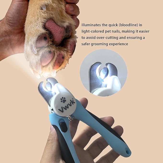 Dog Cat Nail Clippers & Trimmers LED Light Illuminates Nails/Bloodline, Quick Sensor Safety Guard to Avoid Over Cutting, Extra Sharp Blade for Thick Nails, with Free Nail File(Blue)