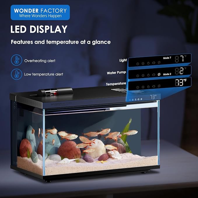 5 Gallon Smart Fish Tank App-Controlled Glass Betta Aquarium Starter Kit | Auto Feeder, 7 Colors LED Light, Temperature Display, Dual Filtration Quiet Pump, Download Free App 'SmartLIfe'