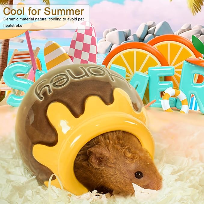 Ceramic Hamster Hideout, Honey Shape Hamster House and Habitat, Syrian Hamster Hideout Decor Cool Bed for All Season Gerbil, Mice Guinea Pig