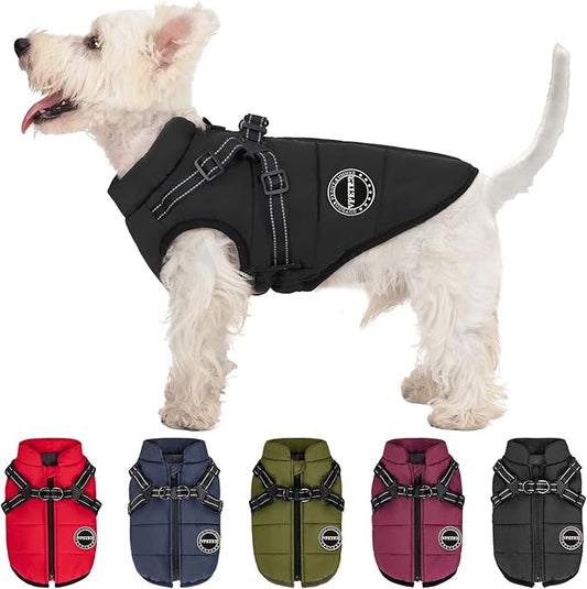 Dog Winter Coat,Warm Dog Jacket Paded Fleece Pet Vest with Built in Harness, Windproof Reflective Cozy Adjustable Snow Pet Coat Clothes with Zipper for Small Medium Large Dogs