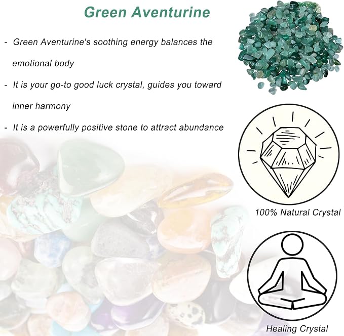 Erliway 100g Natural Green Aventurine Crystal Chips 7-9mm Tumbled Stones | Small Crushed Crystal Stone, Polished Crystals Chips for Fish Tank, Healing Tumbled Rocks for Reiki Jewelry Making Home Décor