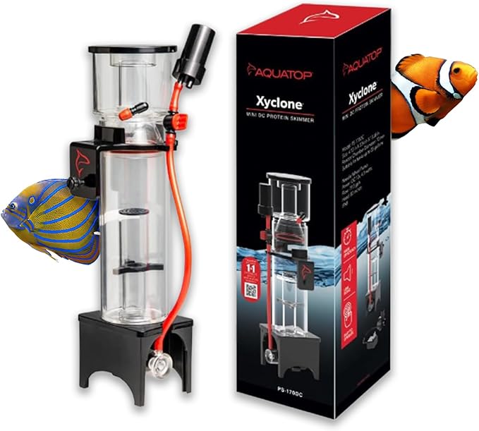 Aquatop Xyclone Mini DC Protein Skimmer – Filtration for Saltwater Aquariums – Ultra-Quiet Operation – Up to 55 Gal – Hang-On or in-Sump Installation
