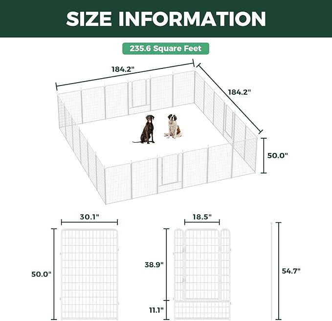 FXW Rollick Unleashed Dog Playpen for Indoor, Yard, RV Camping, 50 inch 24 Panels for Large Dogs, White│Patented