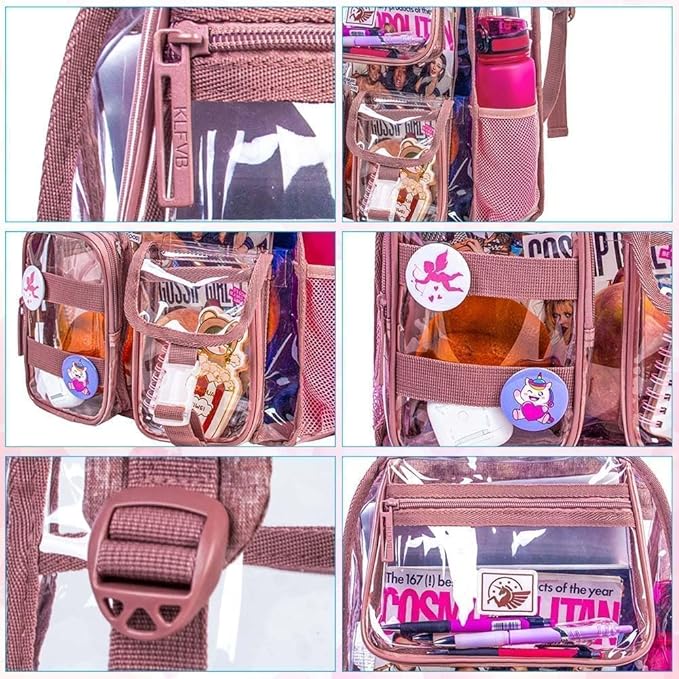 CCJPX 3Pcs Clear Backpack for Girls, School Transparent Bookbag, Heavy Duty See Through Backpacks for Teens Elementary