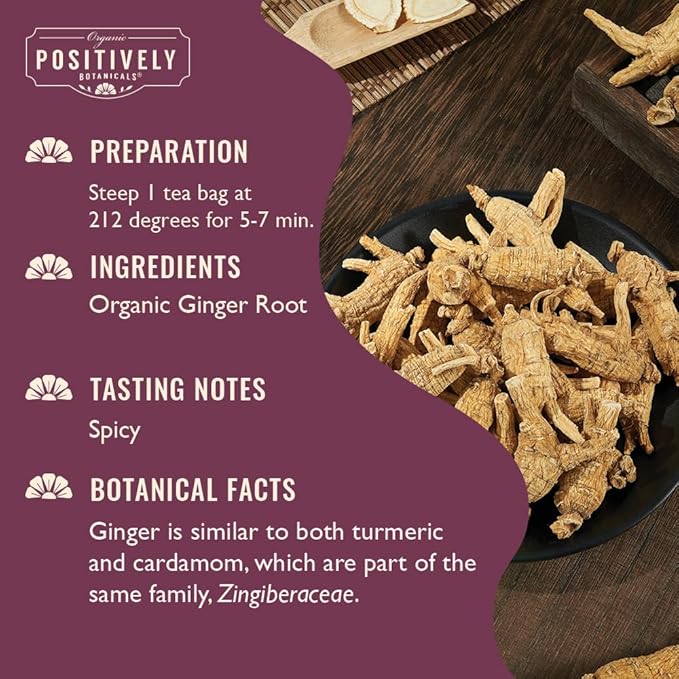 Organic Positively Botanicals Company, Ginger Root Herbal Tea Bags, 100 Count, Eco-Friendly Tea Bags, Non-GMO