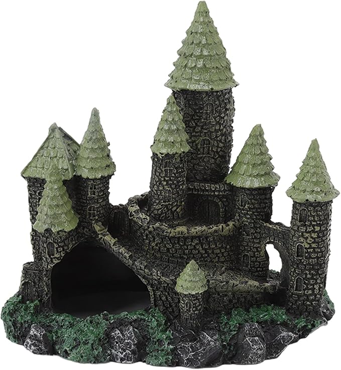Fish Tank Castle Aquarium Decoration, Resin Retro Simulation Castle Cave Hideout Aquarium Decoration Fish Tank Accessories