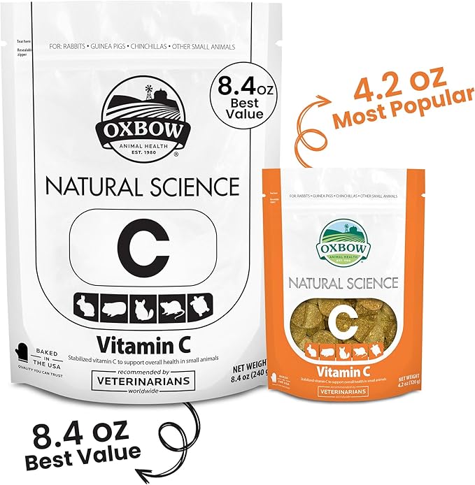Oxbow Natural Science Vitamin C Tablets for Guinea Pigs, Rabbits & Chinchillas – Daily Immune Support Supplement, Timothy Hay-Based, Veterinarian Recommended, Made in USA, 8.4 oz (2 Pack)