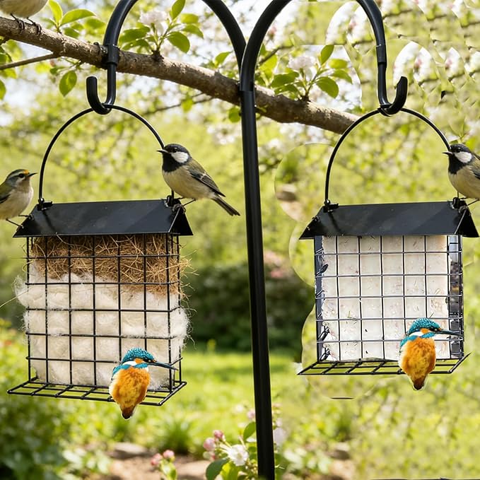 2 PCS Bird Nesting Holder with Alpaca Fiber Bird nest Material Holder with rain Guard Suet Bird Feeders for Outdoors Refillable Hummingbird Nesting Gifts Outdoor Bird Nesting Station (2 PCSBLAK)