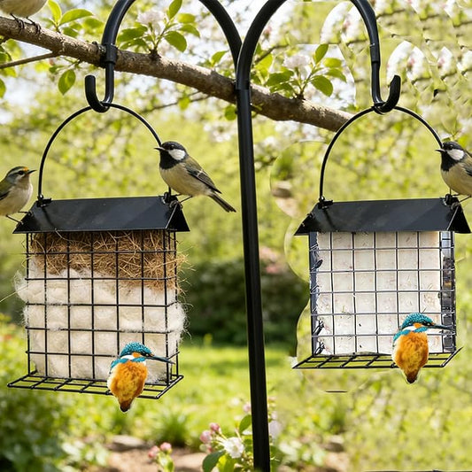 2 PCS Bird Nesting Holder with Alpaca Fiber Bird nest Material Holder with rain Guard Suet Bird Feeders for Outdoors Refillable Hummingbird Nesting Gifts Outdoor Bird Nesting Station (2 PCSBLAK)
