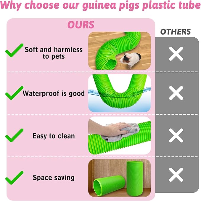 Hamiledyi 2 Pack Hamster Fun Tunnels, Guinea Pigs Plastic Tube, Hamsters Foldable Exercising Training Hideout Tunnel & 2 Pack Grass Balls, Small Animals Toys for Chinchillas Gerbils Ferrets(Green)