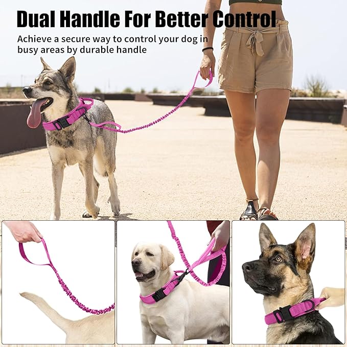 Tactical Dog Collar Leash Set, Adjustable Military Training Nylon Collar Dog Training with Control Handleand Metal Buckle, Dog Collar for Medium Large Dogs (Pink,M)