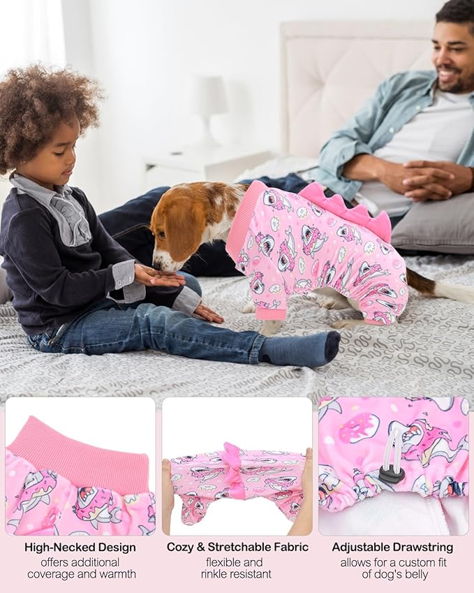 CuteBone Dinosaur Costume Dog Pajamas, Stretchy Spandex Crystal Velvet Sleepwear Coat for Small Dogs, Soft & Warm Pet Outfit Clothes for Cold Weather, Cozy Pullover Design COSP09XL