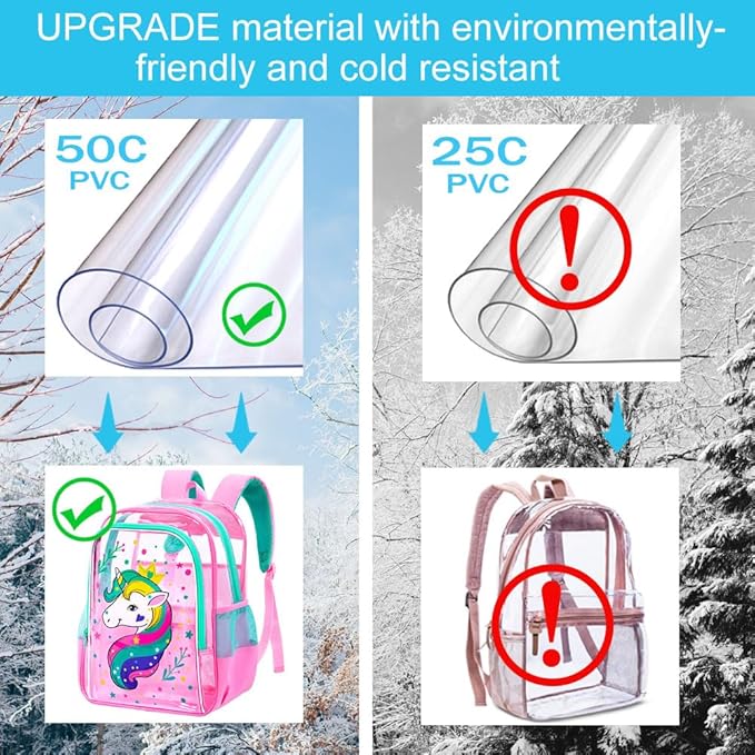 AGSDON 3PCS Clear Backpack for Girls, Kids Unicorn Transparent Backpack with Heavy Duty PVC, See Through Backpacks with Lunch Bag- Pink Unicorn