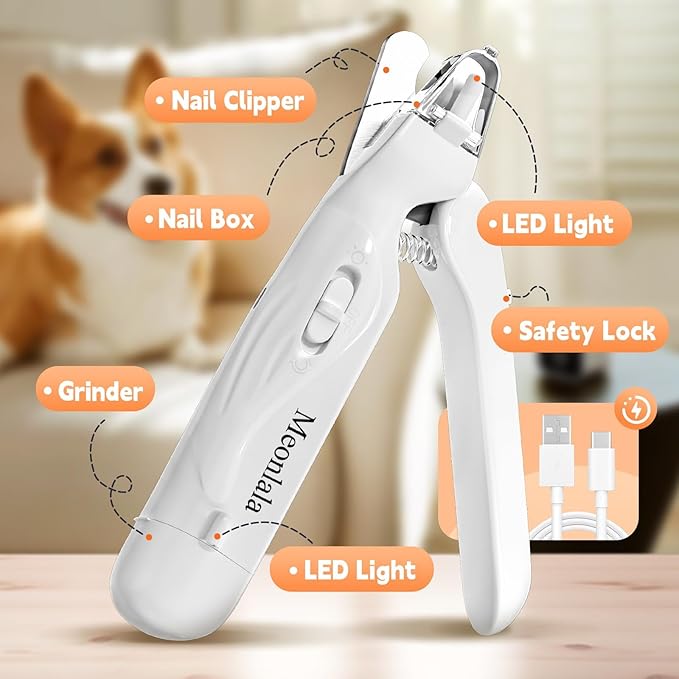2-in-1 Dog Nail Clippers & Dog Nail Grinder with 2 LED Lights, Ultra-Quiet, USB Rechargeable,Security Upgrade,Multiple Grinding Methods, and Splash Guard for Small and Large Dogs & Cats