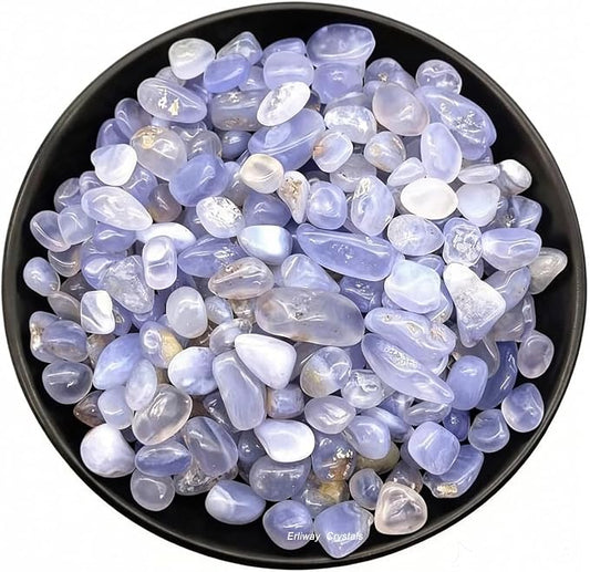 Erliway Blue Chalcedony Crystal Chips Bulk for Vase Filler, 0.5 lb 7-9 mm | Natural Crushed Crystal Stone for Spell Jar, Aquarium Gravel, Reiki Healing Meditation, Jewelry Making, Resin Art, Home Décor