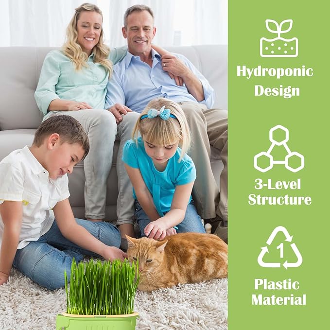 3-Level Hydroponic Cat Grass Planter Box - Ideal for Indoor Cats, No Seeds or Catnip Included