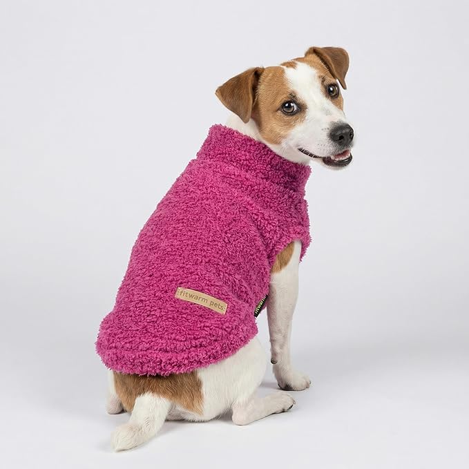 Fitwarm 2 Pack Striped Fleece Dog Sweater, Warm Winter Dog Clothes for Small Dogs Girl, Fuzzy Turtleneck Pet Outfit, Doggy Pullover Jumper, Rose Pink, White, Light Pink, Large