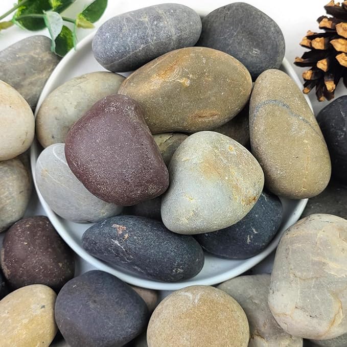 YISZM Natural River Rocks, Small Rocks for Plants Decorative Polished Pebbles for Fish Tank, Gardening, Flower Pots, Vase Fillers, Indoor Water Fountains, Landscaping, 40lbs, 2-3 Inch