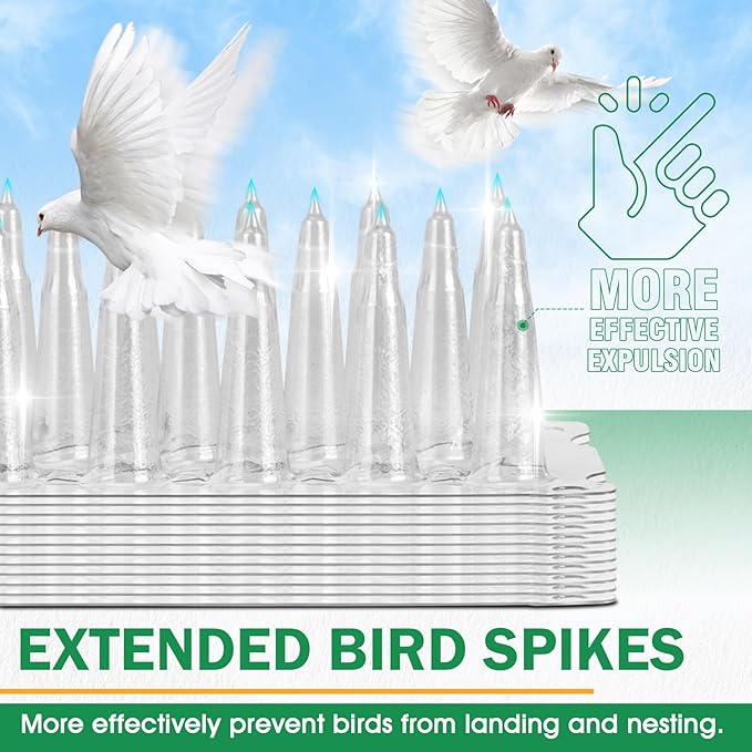 36 Pack Upgraded Clear PVC Bird Spikes, Covers 51 Feet(15.5m), Keep Birds Away and Keep Birds from Building Nest, Long Deterrent Spikes Keep Pigeon Squirrel Cats and Other Animals Away