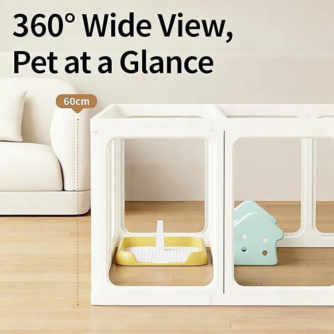 Clear Acrylic Dog Playpen with Door,23.6" Puppy Playpen,Easy Assemble Pet Fence,10-Panel for Puppies/Small Dog Play Pen Indoor (White, 23.6 Inch-H, 10 Panel) (White, 60cm10p+2D)