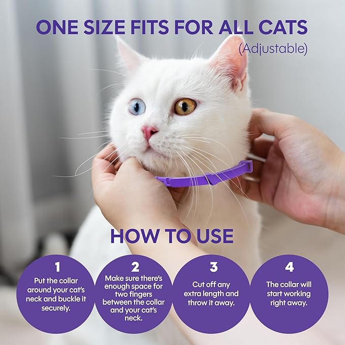 Cat Calming Collar 4 Pack – Pheromone Collar for Cats, Adjustable Breakaway, Water-Resistant, Stress Relief, Helps Reduce Scratching, Noise Sensitivity & Separation Anxiety