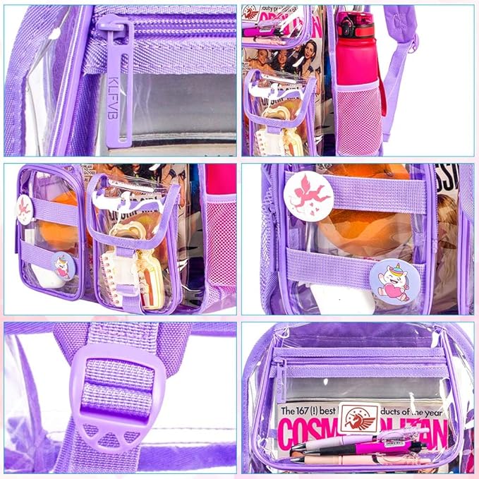 CCJPX 3Pcs Clear Backpack for Girls, School Transparent Bookbag, Heavy Duty See Through Backpacks for Teens Elementary