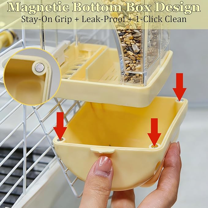 Automatic Bird Cage Feeder No Mess Bird Feeding Station Parrot Vegetable Holder Fruit Clips for Parakeet Cockatoo Canary Lovebirds Budgie (Yellow)