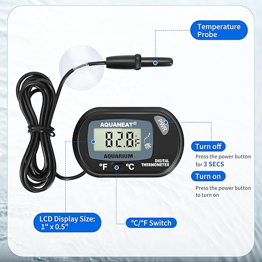 AQUANEAT Aquarium Thermometer, Fish Tank Thermometer, Digital Temperature Test, with Large LCD Display (6 Packs)