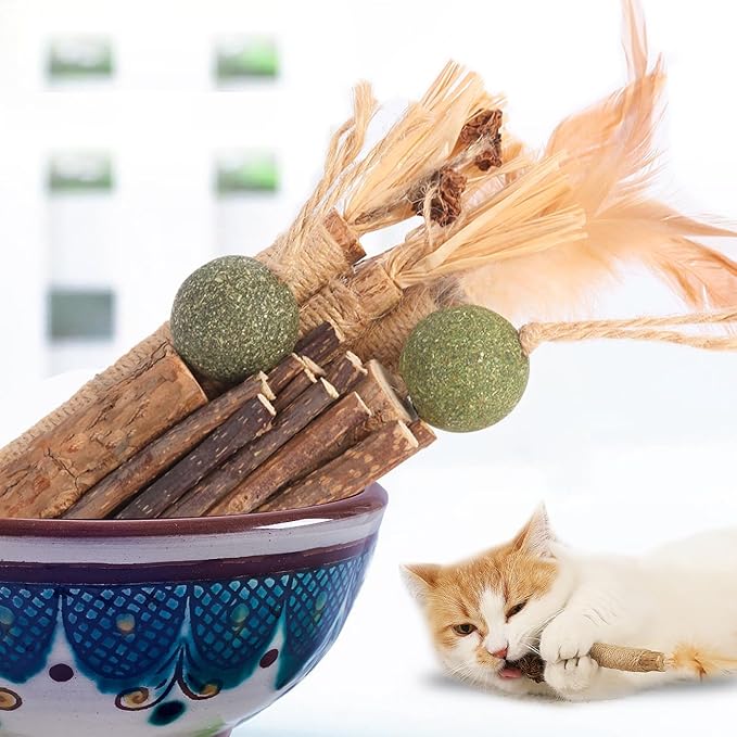 Kyouki Cat Toys Cat Chew Toys, Silvervine Sticks Catnip Rope Toys for Cats Teeth Cleaning, Kitten Dental Care, Kitty for Indoor Cats Increase Appetite,Enhances Oral & Dental Health (21 Pack)