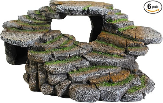 PENN-PLAX (REP183) Reptology Shale Scape Step Ledge & Cave Hideout – Decorative Resin for Aquariums & Terrariums, Great for Reptiles, Amphibians, and Fish, Large (Pack of 6)