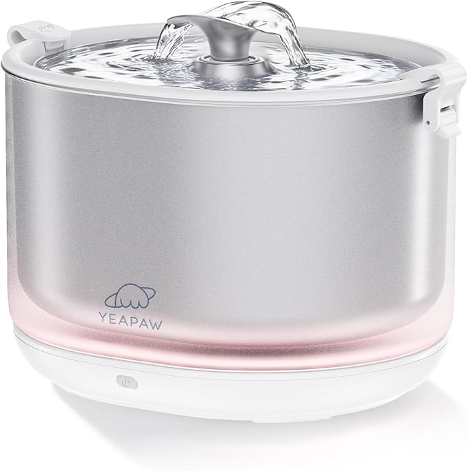 Cat Water Fountain Pumpless Stainless Steel Buckets & Bowl Wireless Pet Water Fountain 2.5L Water Fountains for Cats Indoor Dispenser Easy to Clean BPA -Free White