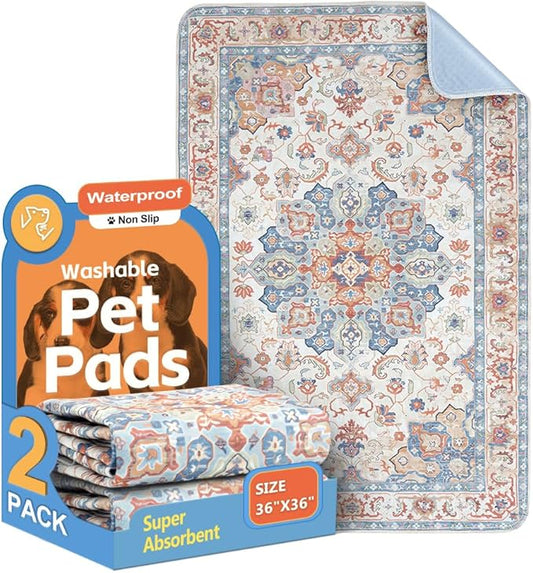 Washable Pee Pads for Dogs, 2 Pack Reusable Puppy Training Pads 36"x36" Super Absorbent Waterproof Dog Training Pads, Non-Slip Potty Pads, Whelping Pads Litter Mat Beige