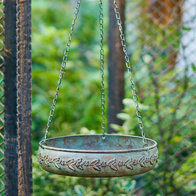HLQMFHT Hanging Bird Baths for Outdoors, Outdoor Bird Bath, Metal Bird Feeder, Back Yard, Deck,Patio Garden Decoration