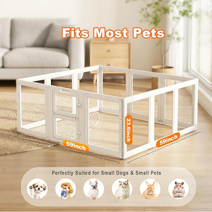 Acrylic Dog Playpen,Clear Plastic Dog Play Pen Indoors,Easy Assemble Dog Playpen-Puppy Playpen,Rabbit and Cat, Small Pet Pen, Dog Pen Indoor(White, 23.6" H, 12PCS)