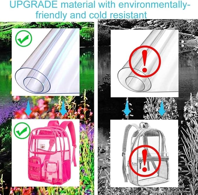 CCJPX 3Pcs Clear Backpack for Girls, School Transparent Bookbag, Heavy Duty See Through Backpacks for Teens Elementary