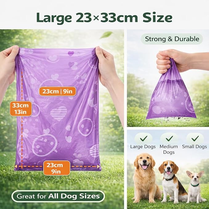 BPI Certified Compostable Dog Poop Bags 240 Count, Extra Thick Leak-Proof Pet Waste Bags, ASTM D6400 Biodegradable, 9 x 13 Inches for Small & Large Dogs