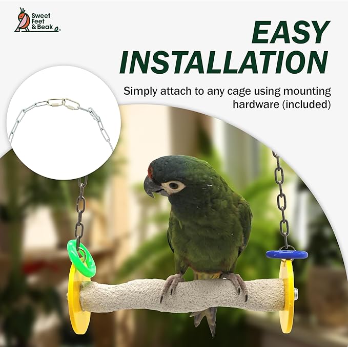 Sweet Feet and Beak Roll Bird Swing - Pumice Perch Bird Toys Trims Nails and Beaks, Safe Bird Cage Accessories for Small and Large Birds, Swinging Toys Birds Will Love, XSmall 4.5 Inches - Blue