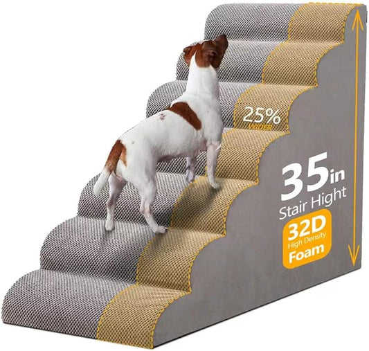 35" H Dog Stairs for Small and Medium Dogs 7-Step Ramps for High Beds and Couch Non-Slip Extra Wide Pet Stairs for Old Dogs and Puppy and Cat - Stable & Durable with Machine Washable Cover Indoor