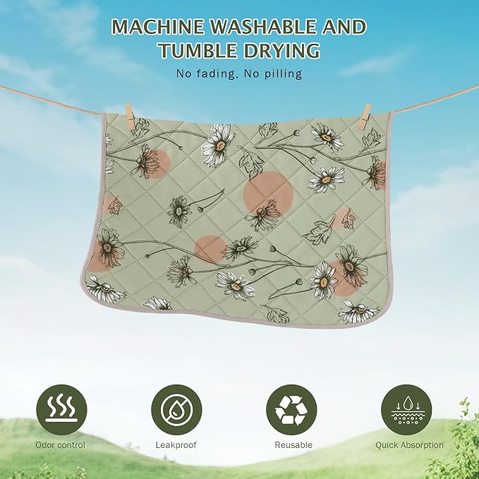 IEUUMLER Washable Pee Pads for Dogs, 1 Pack Non-Slip & Waterproof Pack Whelping Pad, Reusable Washable Puppy Potty Training Pad with Fast Absorbent for Playpen EU007 (Grass Green Daisy, 48"X48"-1pcs)
