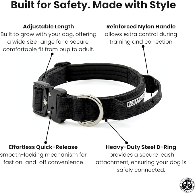 Tactical Dog Collar for Puppy, Heavy Duty Puppy Collar, Dog Collar for Small Dogs, Waterproof Dog Collar, Dog Training Collar, Quick-Release Metal Buckle, Adjustable Sizes – BULLYBREED (Black, Small)