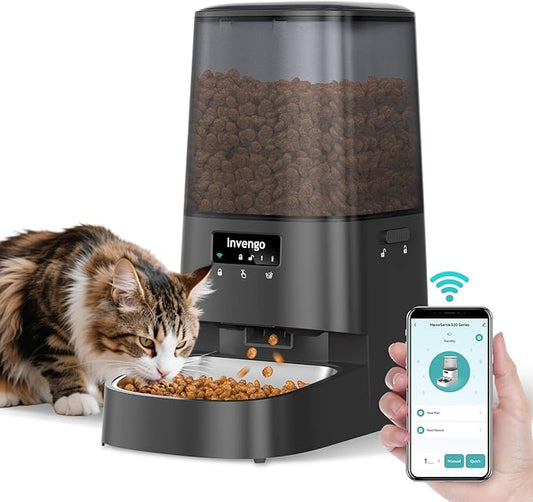 Automatic Cat Feeder with App Control, 5L Food Dispenser for Cats and Small Dogs, 2.4/5G Wi-Fi, Programmable Portions, Anti-Jam & Fresh-Lock, Stainless Steel Bowl, Easy to Clean