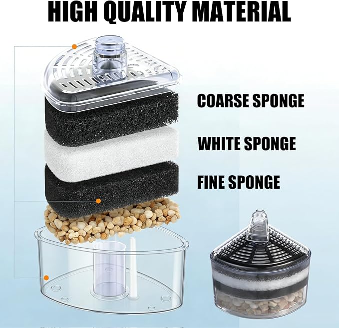 Frienda 12 Pcs Aquarium Corner Sponge Filter Replacement Pads Fish Tank | 10-30 Gallon Replacement, Aquarium Sponge Filter Pad, Foam Air Driven Media Corner, Fry Shrimp Nano Fish Tank Filtration