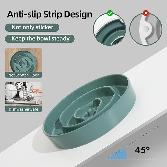 Havniva Ceramic 0.9 Cup Dog Bowl Slow Feeder for Small Dog, 6.1inch Pet Slow Feeder, Wet and Dry Food Dish, Stop Bloat, Preventing Choking(Single Bowl-Dark Green)