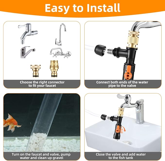 enomol Gravel Vacuum for Aquarium Water Changer Fish Tank Cleaning Tools,Siphon Universal Quick Pump Aquarium Water Changing (30ft) (Pack of 2)
