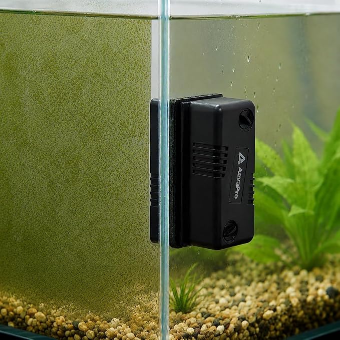 Magnetic Aquarium Glass Cleaner, Highly efficient Powerful Double Side Magnetic Fish Tank Brush and Corner Cleaner, Interchangeable Floating and Submersible (S 2.40x2.36x1.18in)