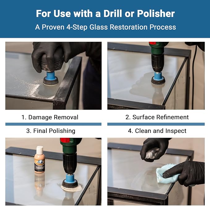 GLASS POLISH DIY Glass Scratch Removal Deluxe Kit 2" & 3" - Effective Glass Polishing with Drill or Polisher, Repairs Deep Scratches, Removes Surface Damage and Restores Original Clarity & Shine