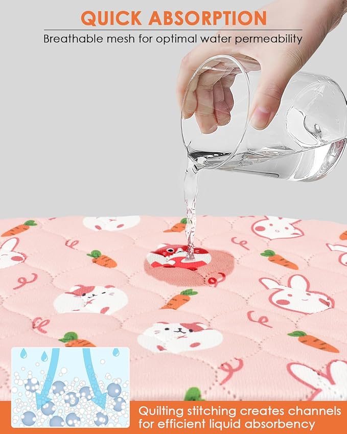 Bissap 4 Packs Guinea Pig Cage Liners, 47''X24'' Washable Guinea Pig Pee Pads Non Slip Reusable Fast and Super Absorbent Bedding for Small Animals Rabbit Hamster Chinchillas Rat - Pink