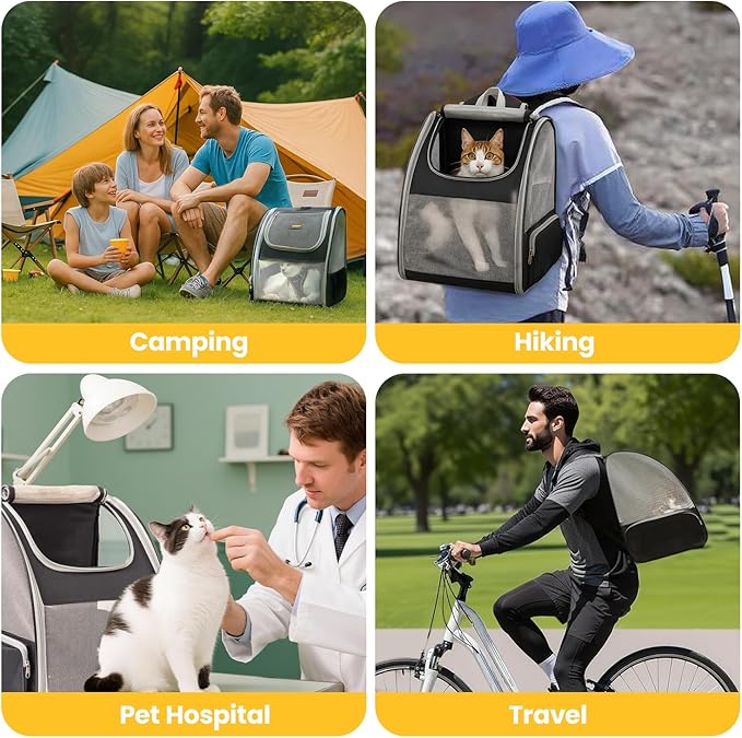 Conlun Cat Backpack Carrier for Small Dogs and Cats Fit Up to 15 Lbs,Small Dog Backpack, Foldable with 3-Side Mesh Windows, Pet Carrier for Travel & Hiking Friendly，Gray